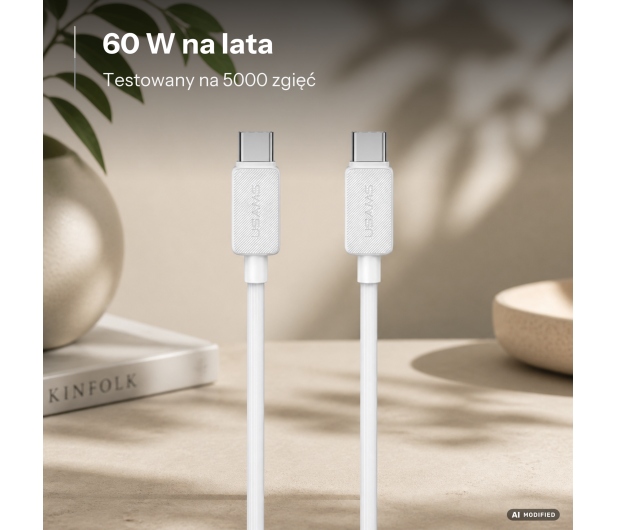 USAMS Kabel KY Series US-SJ696 60W USB-C do USB-C 2m biały - 1569045 - zdjęcie 2